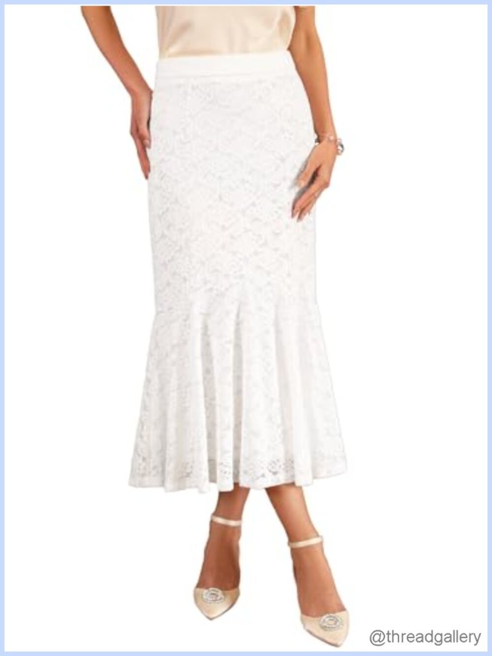 Lace Ruffle Hem Mermaid Midi Skirt Cocktail Wedding Guest
